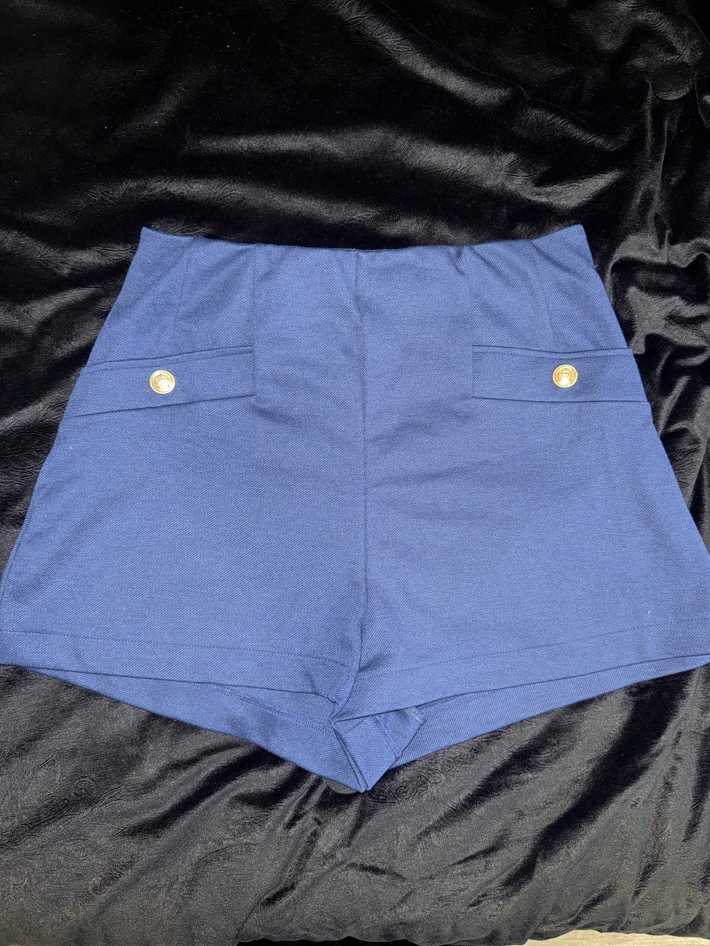 H&M High-Waist Navy Shorts with Gold Button Detail
